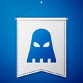 Blue Executioner mask icon isolated on blue background. Hangman, torturer, executor, tormentor, butcher, headsman icon