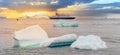 blue expedition ship in front of antarctic iceberg landscape in Cierva Cove - antarctica Royalty Free Stock Photo