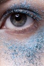 Blue Eye with Blue Glitter Eye-shadow Royalty Free Stock Photo