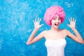 Comic girl / woman / teenager with pink wig Royalty Free Stock Photo