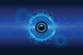 Blue eye cyber circuit future technology circle concept background.