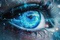 Blue eye future vision banner Human eye technology futuristic background Generative AI Royalty Free Stock Photo