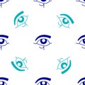 Blue Eye of Horus icon isolated seamless pattern on white background. Ancient Egyptian goddess Wedjet symbol of