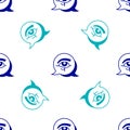 Blue Eye of Horus icon isolated seamless pattern on white background. Ancient Egyptian goddess Wedjet symbol of Royalty Free Stock Photo