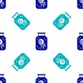 Blue Eye in a jar icon isolated seamless pattern on white background. Happy Halloween party. Vector Royalty Free Stock Photo