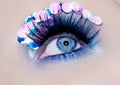 Blue eye macro closeup makeup sequins colorful Royalty Free Stock Photo