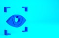 Blue Eye scan icon isolated on blue background. Scanning eye. Security check symbol. Cyber eye sign. Minimalism concept Royalty Free Stock Photo