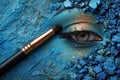 Blue Eye Shadow with Brush extreme closeup. Generative AI Royalty Free Stock Photo