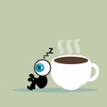 The blue eye sleep with coffee cup