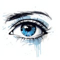 Blue Eye with Thick Lashes, Hand Drawing, Fashion, Beauty Sketch, Staring Human, Facial, Iris,