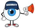 Blue Eyeball Cartoon Mascot Character Security Guard Using A Megaphone Royalty Free Stock Photo