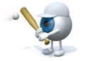 Blue eyeball cartoon play baseball