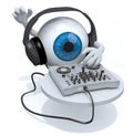 Blue Eyeball with dj headset in front of consolle