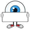 Blue Eyeball Guy Cartoon Mascot Character Holding A Blank Sign