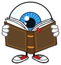 Blue Eyeball Guy Cartoon Mascot Character Reading A Book