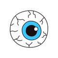 Blue eyeball vector, eye with veins. Halloween decoration.