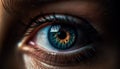 Blue eyed beauty staring at camera with selective focus on iris generated by AI Royalty Free Stock Photo