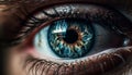 Blue eyed beauty staring with close up iris, selective focus portrait generated by AI Royalty Free Stock Photo