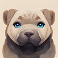 Blue-eyed Shar-Pei puppy portrait. Shar Pei dog stylized picture. Cute doggy illustration. AI-generated Royalty Free Stock Photo