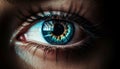 Blue eyed woman staring at camera, close up of human eye generated by AI Royalty Free Stock Photo
