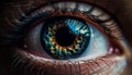 Blue eyed woman staring at camera, close up of iris and eyelash generated by AI Royalty Free Stock Photo