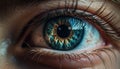 Blue eyed woman staring at camera with close up of iris generated by AI Royalty Free Stock Photo