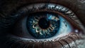 Blue eyed woman staring at camera with close up macro lens generated by AI Royalty Free Stock Photo