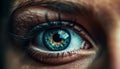 Blue eyed woman staring at camera with selective focus close up generated by AI Royalty Free Stock Photo