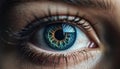 Blue eyed woman staring, macro view of iris and eyelash generated by AI Royalty Free Stock Photo