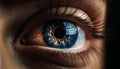Blue eyed woman staring, selective focus on iris, macro shot generated by AI Royalty Free Stock Photo
