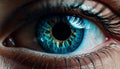 Blue eyed women staring at camera, close up of iris and eyelash Royalty Free Stock Photo