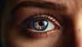 Blue eyed women staring, selective focus on human eye reflection generated by AI Royalty Free Stock Photo