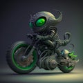 Blue eyes Alien Riding a blue and black bike genarate by Artificial intelligence