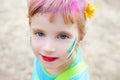 Blue eyes children girl pinted face makeup Royalty Free Stock Photo