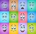 Blue eyes in different emotions on colored background