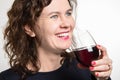 Blue eyes woman drinking a glass of wine Royalty Free Stock Photo