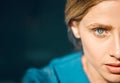 Blue eyes, woman or face with vision, innovation idea or planning in security, humanity or safety. Zoom portrait, model Royalty Free Stock Photo