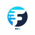 Blue F letter with rounded dot style speed