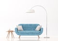 Blue fabric sofa on white background 3d rendering image.