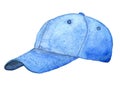 Blue fabricated baseball hat with white snitching in watercolor Royalty Free Stock Photo