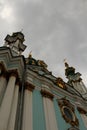 The blue facade of the Church of St. Andrew in Kyiv against the background of the blue sky. Royalty Free Stock Photo