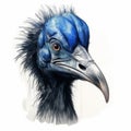 Blue Ostrich Animal Head Illustration In Frostpunk Style Royalty Free Stock Photo