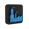 Blue Factory icon isolated on transparent background. Industrial building. Black square button.