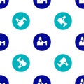 Blue Factory production icon isolated seamless pattern on white background. Industrial building. Vector