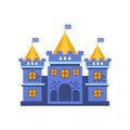 Blue fairytale royal castle or palace building vector illustration