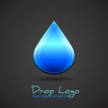 Blue falling drop logo on black background. Vector fluid symbol as a concept clean water. Industrial liquid icon for Royalty Free Stock Photo