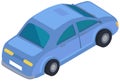 Blue family car for driving on road. Transport for traveling and city trips. Flat isometric automobile