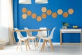 Blue family dining space design Royalty Free Stock Photo