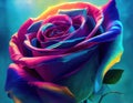 blue fantasy rose with a shining part, ai generated image