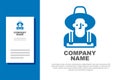 Blue Farmer in the hat icon isolated on white background. Logo design template element. Vector Royalty Free Stock Photo